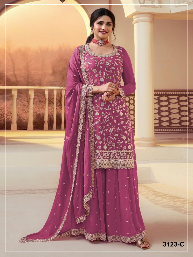 Amrah Wholesale 3123 A To D Master Colors Chinon Heavy Embroidered Pakistani Suit Set - Amrah Wholesale