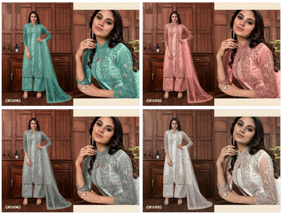 Amrah Wholesale 4570 Master Colors Butterfly Net Embroidered Dress Material