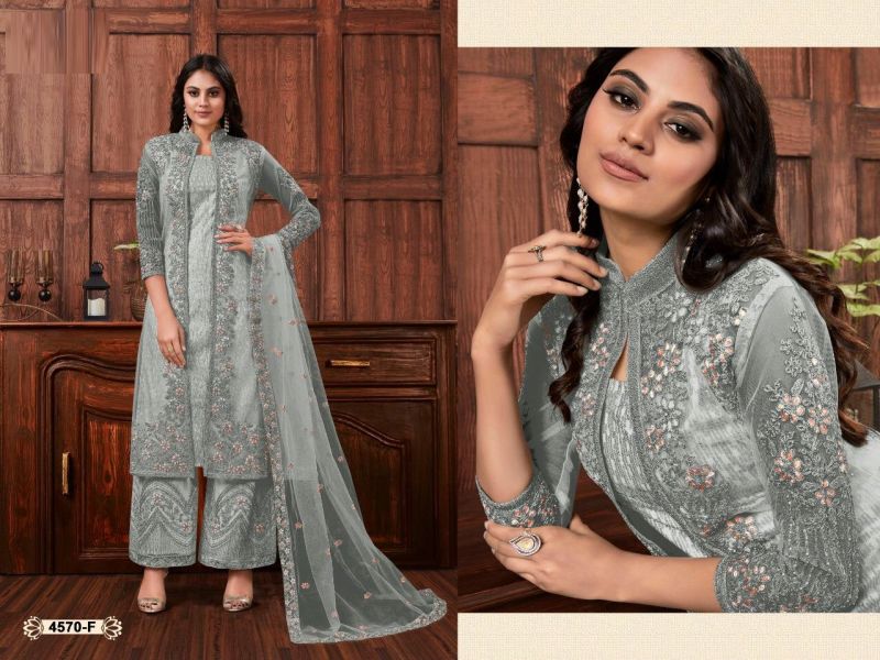 Amrah Wholesale 4570 Master Colors Butterfly Net Embroidered Dress Material