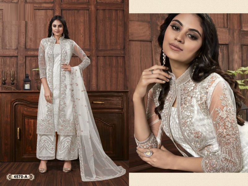 Amrah Wholesale 4570 Master Colors Butterfly Net Embroidered Dress Material