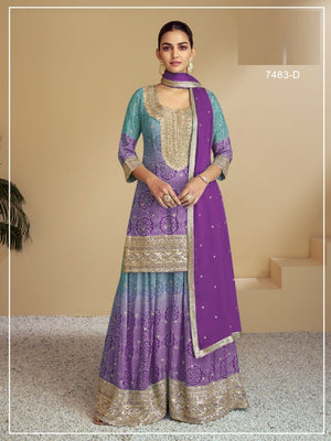 Amrah Wholesale 7483 A To D Master Colors Chinon Digital Printed Embroidered Semi Stitched Salwar Kameez - Amrah Wholesale