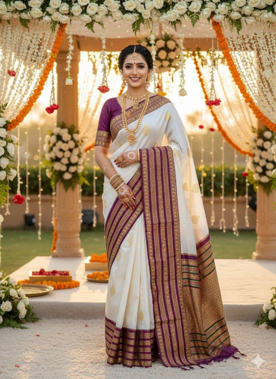 Amrah Wholesale Aab Swet Soft Silk Jacquard Work Saree