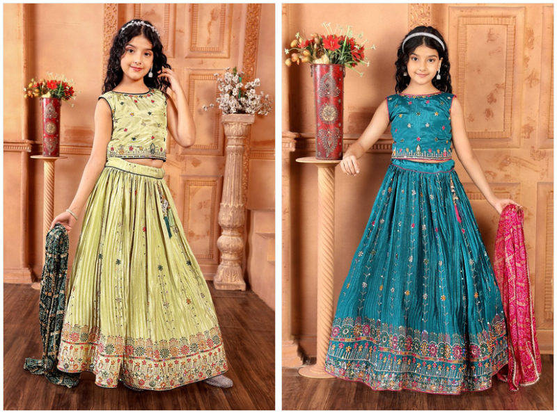Amrah Wholesale Aaradhna 647 Chinon Silk Kids Lehenga Choli Collection - Amrah Wholesale