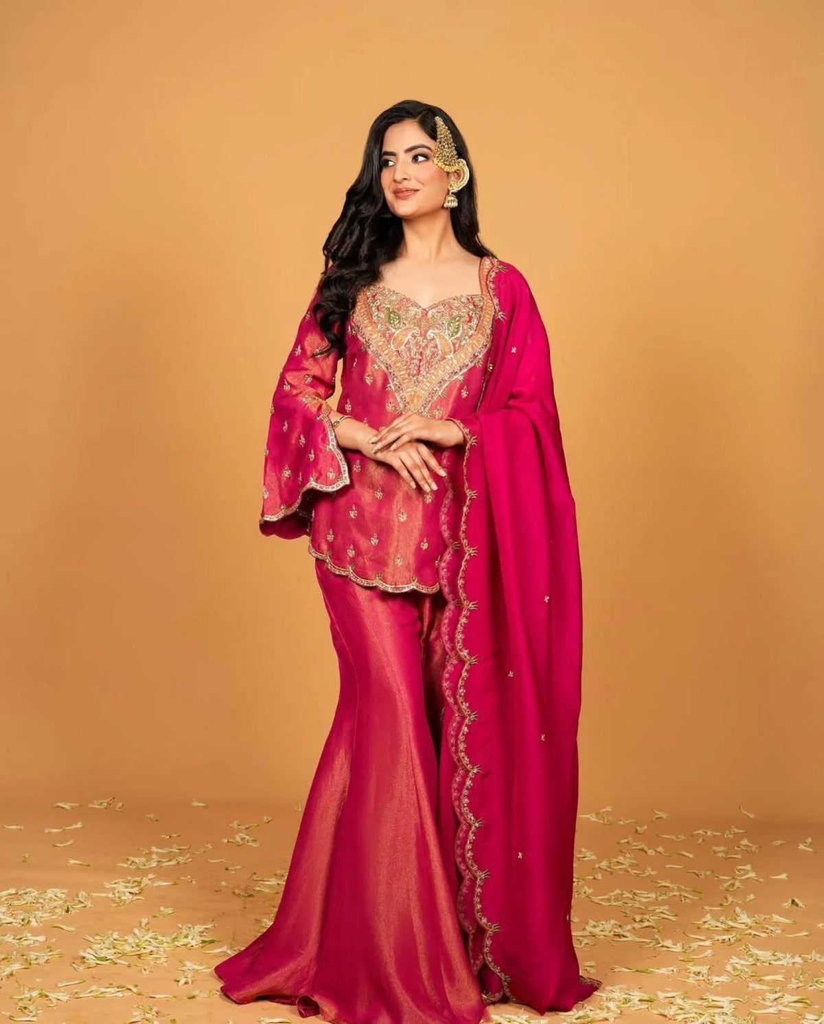 Amrah Wholesale Aarti 001 Vichitra Embroidered Kurti Pant Dupatta Set