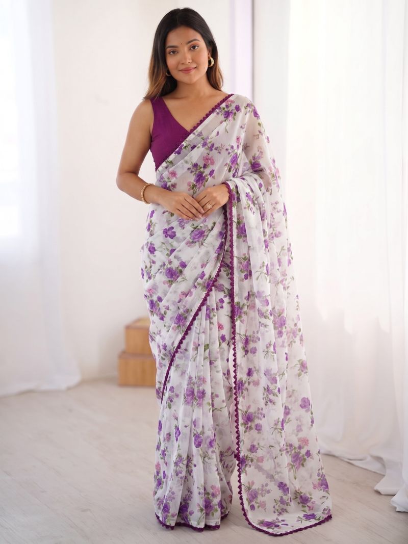 Amrah Wholesale Aarti 5 Chiffon Floral Printed Saree Collection - Amrah Wholesale