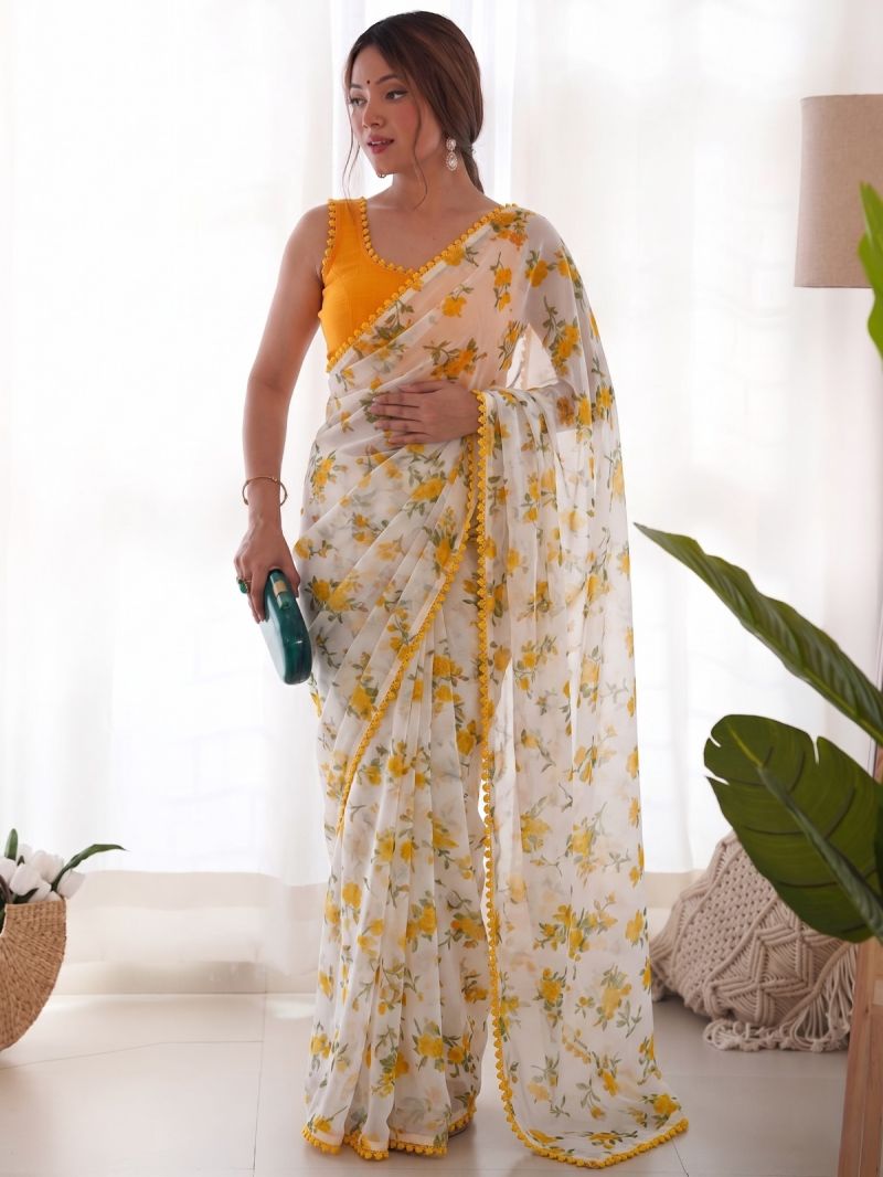 Amrah Wholesale Aarti 5 Chiffon Floral Printed Saree Collection - Amrah Wholesale