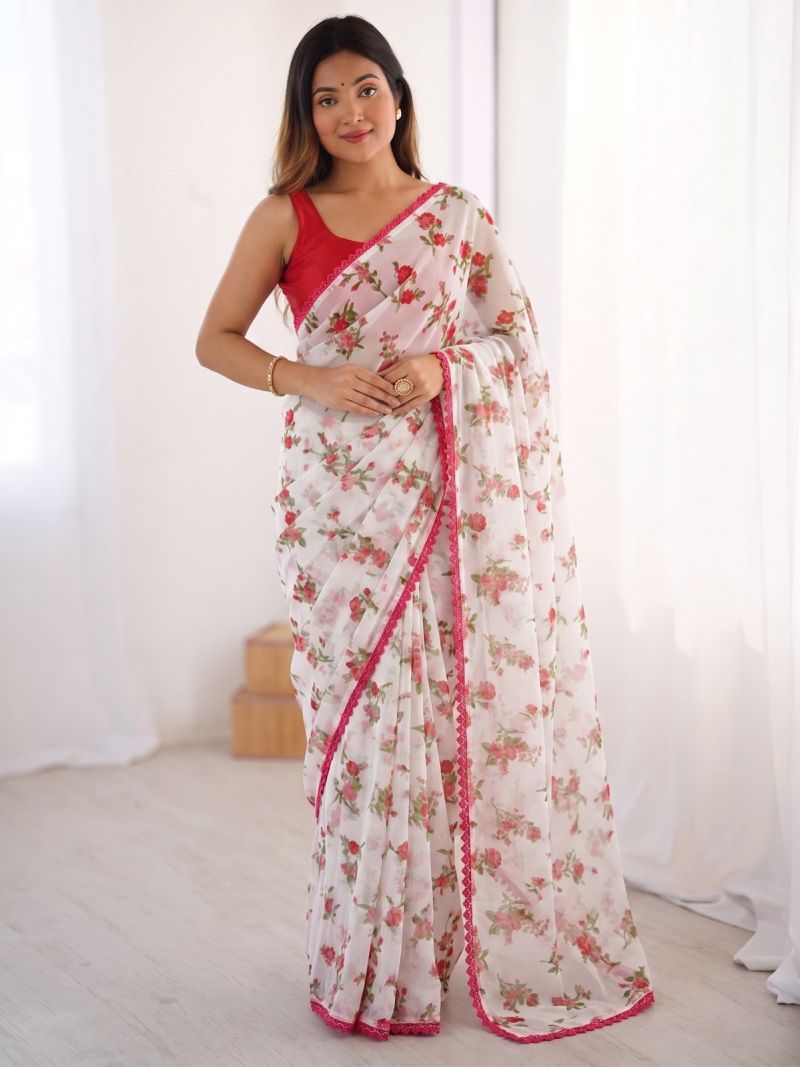 Amrah Wholesale Aarti 5 Chiffon Floral Printed Saree Collection - Amrah Wholesale