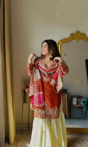 Amrah Wholesale Aarya 01 Satin Silk Kurti Pant Dupatta Set - Amrah Wholesale