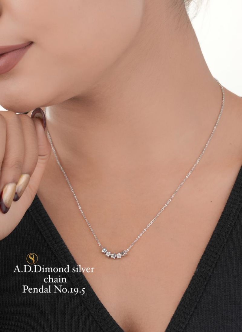 Amrah Wholesale Ad Diamond Golden Chain Pendal Necklace Set