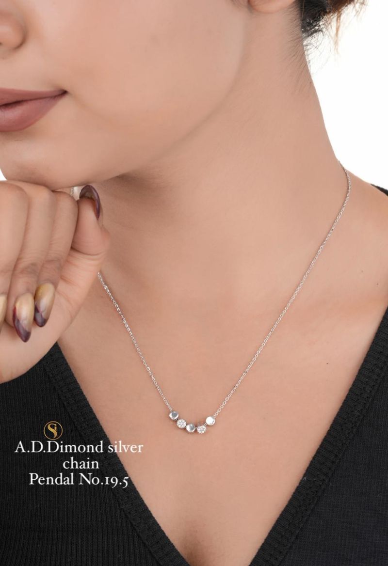 Amrah Wholesale Ad Diamond Golden Chain Pendal Necklace Set