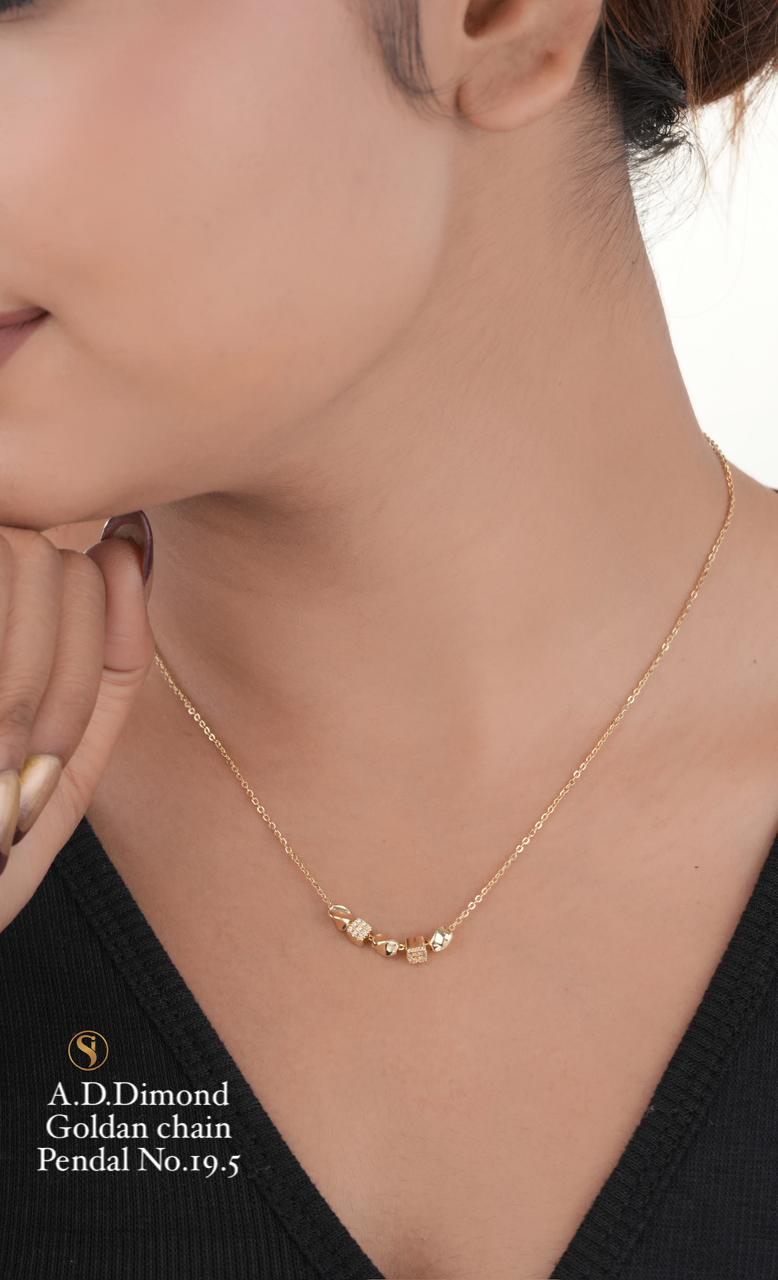 Amrah Wholesale Ad Diamond Golden Chain Pendal Necklace Set