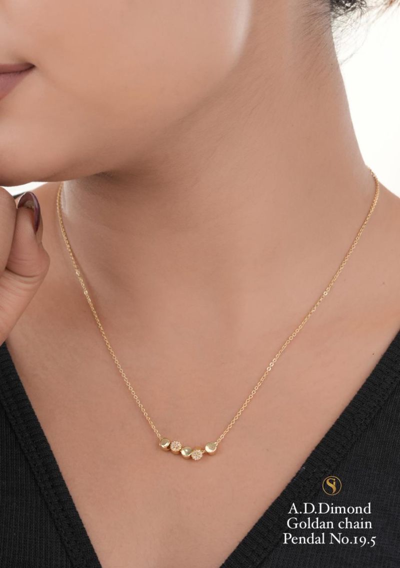Amrah Wholesale Ad Diamond Golden Chain Pendal Necklace Set