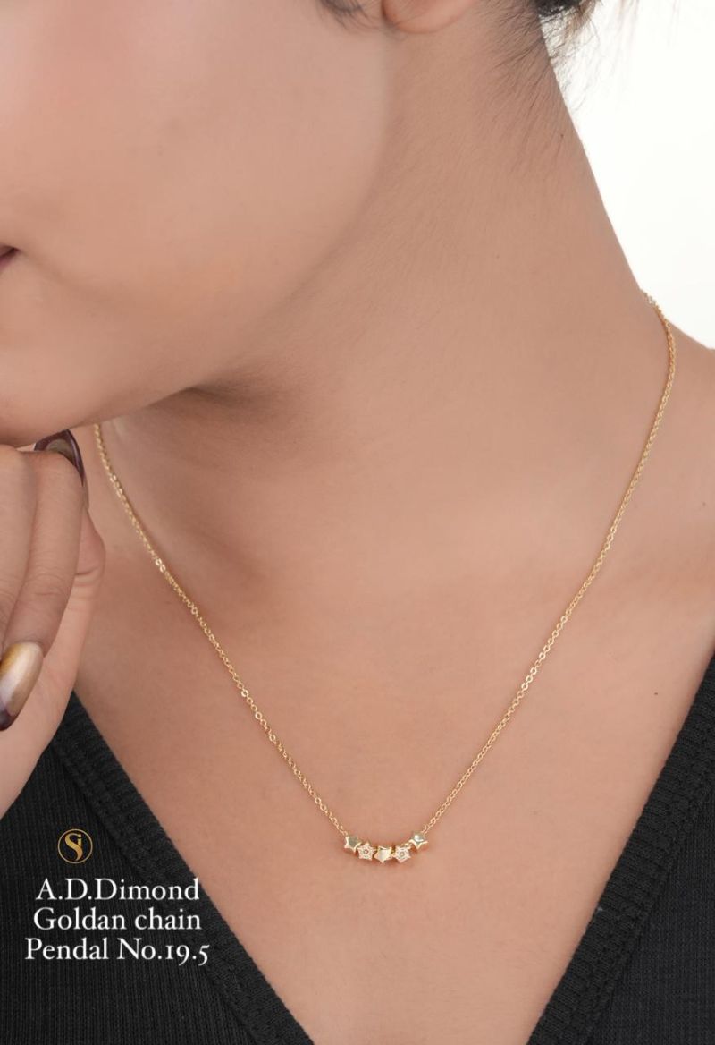 Amrah Wholesale Ad Diamond Golden Chain Pendal Necklace Set