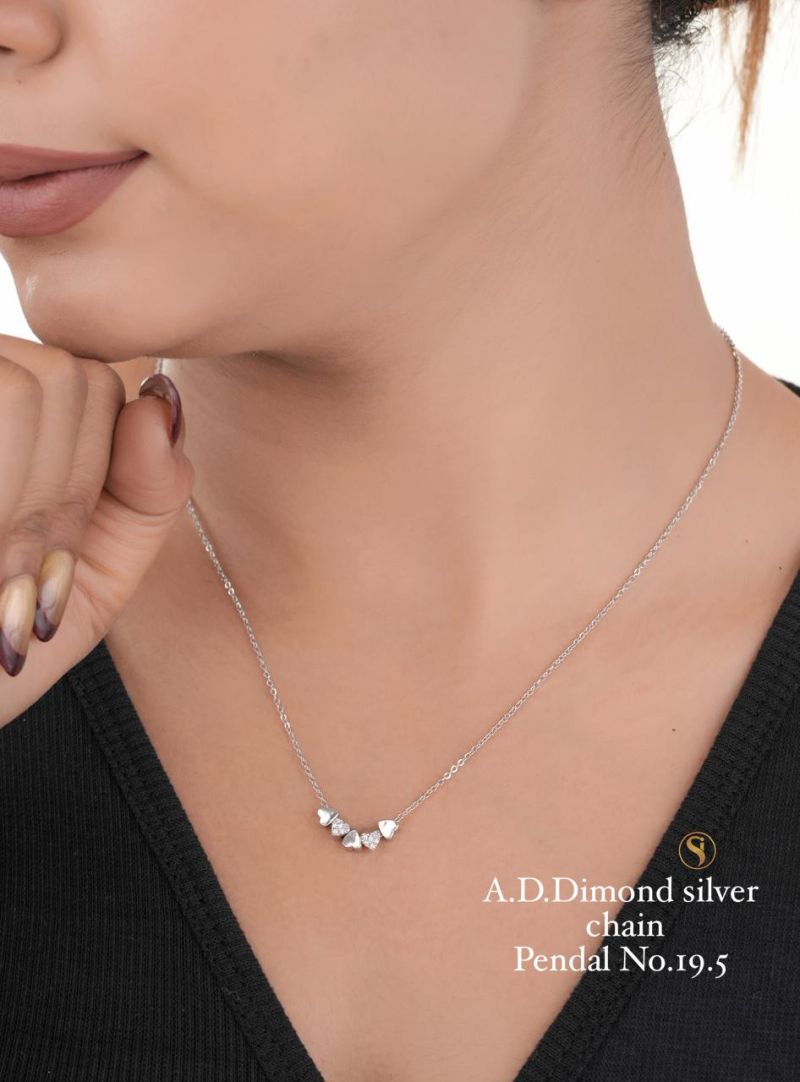 Amrah Wholesale Ad Diamond Golden Chain Pendal Necklace Set