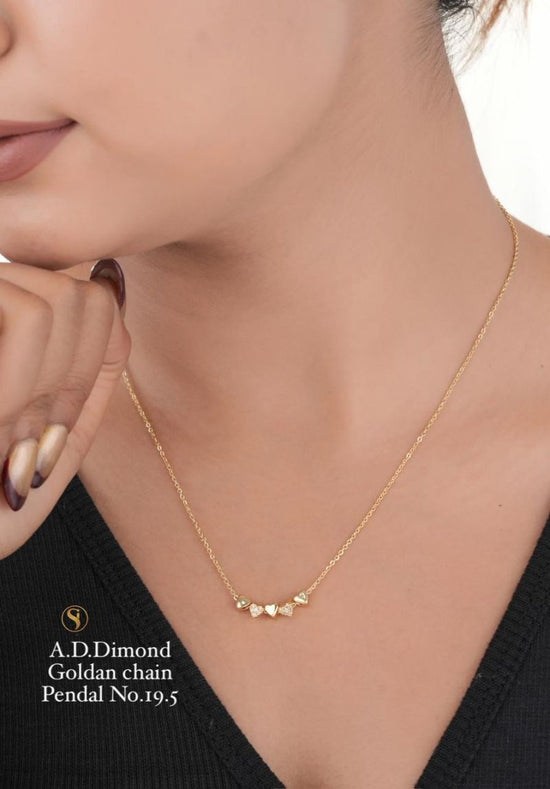 Amrah Wholesale Ad Diamond Golden Chain Pendal Necklace Set