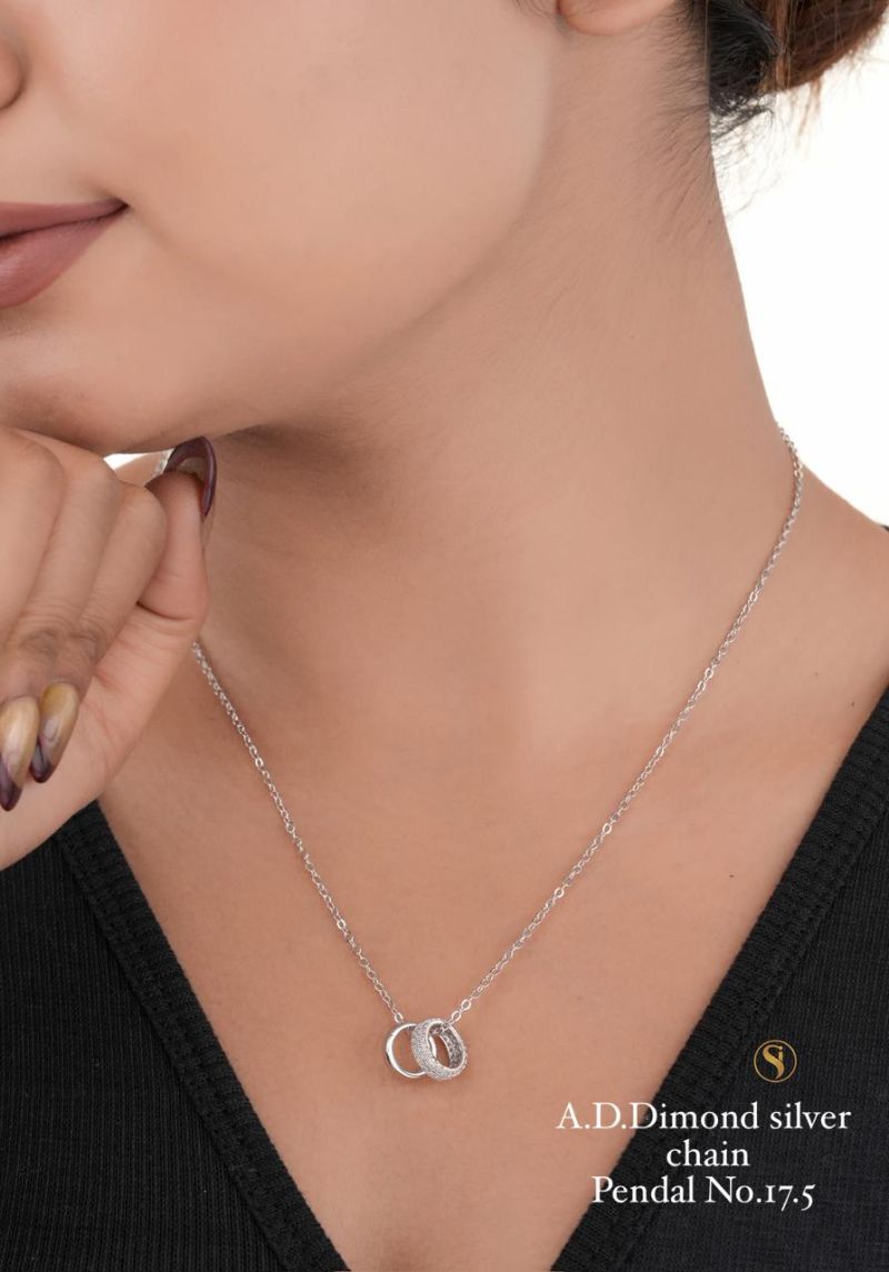 Amrah Wholesale Ad Diamond Golden Chain Pendal Necklace Set