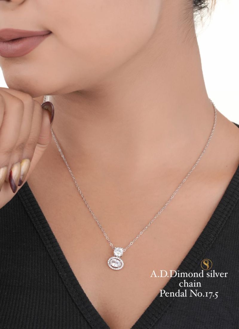 Amrah Wholesale Ad Diamond Golden Chain Pendal Necklace Set