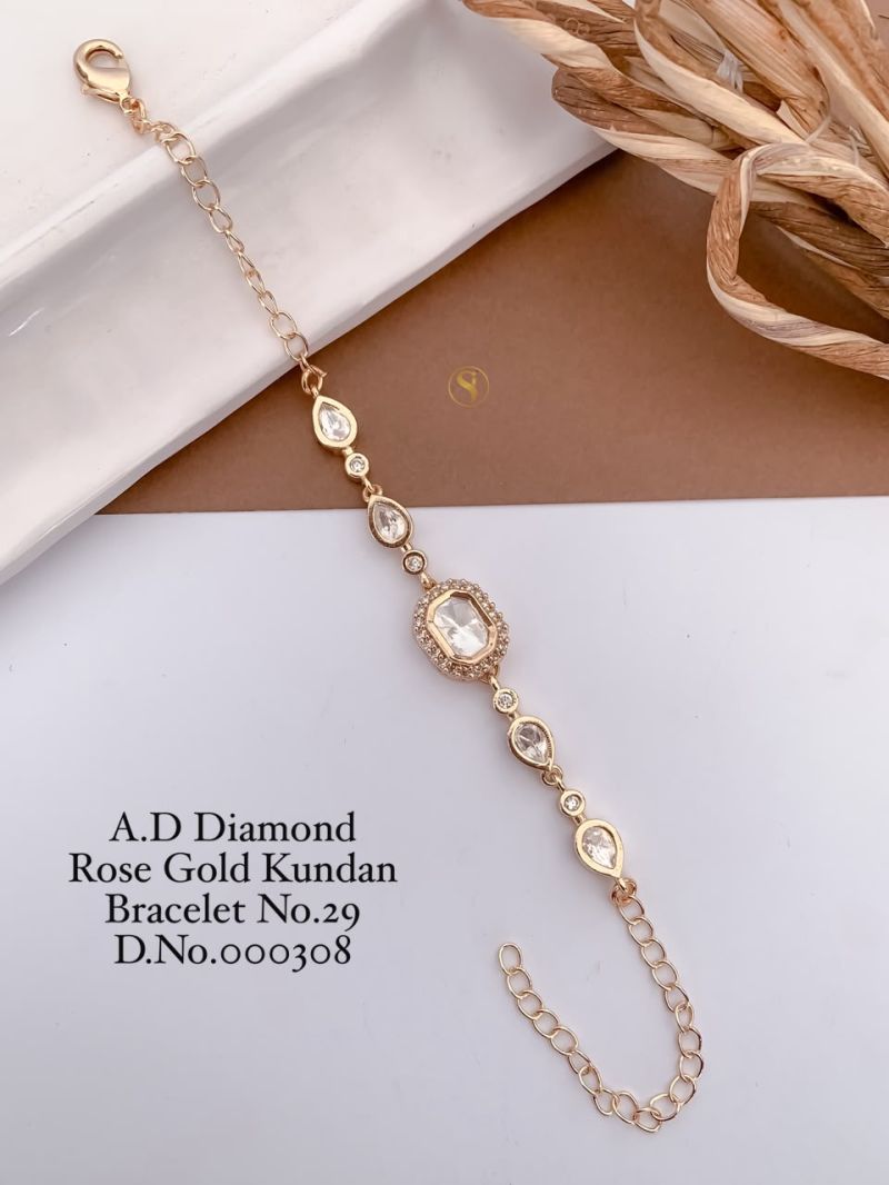 Amrah Wholesale AD Diamond Rose Gold Kundan Bracelet 29 Collection