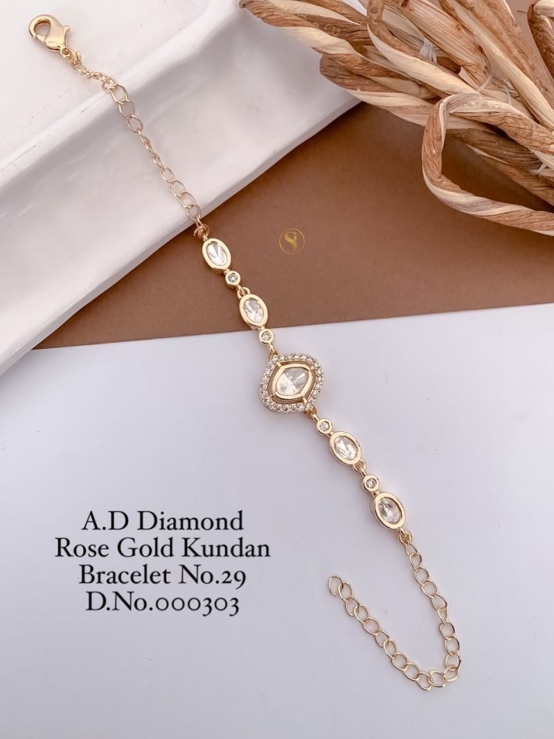Amrah Wholesale AD Diamond Rose Gold Kundan Bracelet 29 Collection