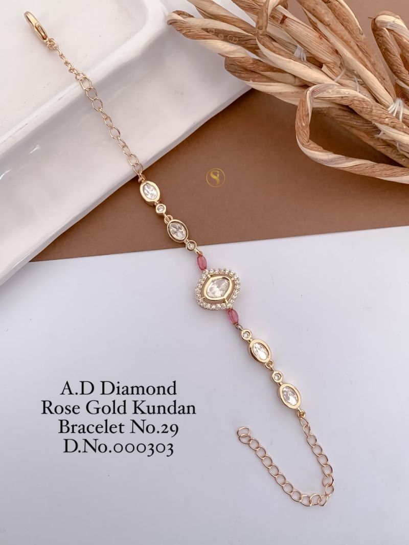 Amrah Wholesale AD Diamond Rose Gold Kundan Bracelet 29 Collection