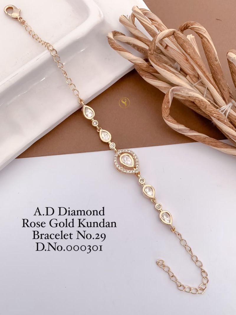 Amrah Wholesale AD Diamond Rose Gold Kundan Bracelet 29 Collection