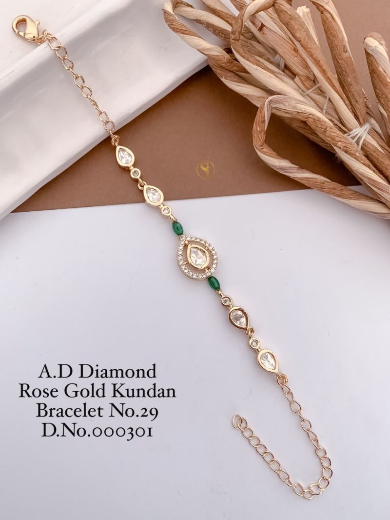 Amrah Wholesale AD Diamond Rose Gold Kundan Bracelet 29 Collection