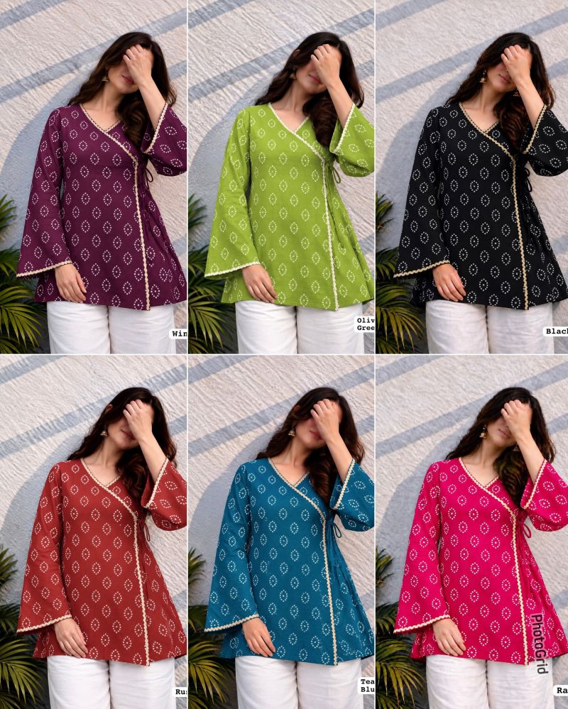 Amrah Wholesale Adaa Vol 5 Rayon Bandhani Printed Short Top