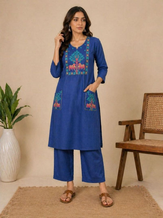 Amrah Wholesale Af 126 Slub Cotton Embroidered Kurti Pant Set