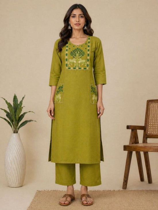 Amrah Wholesale Af 126 Slub Cotton Embroidered Kurti Pant Set