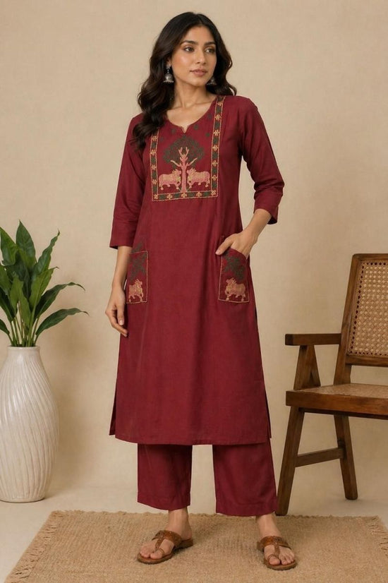 Amrah Wholesale Af 126 Slub Cotton Embroidered Kurti Pant Set