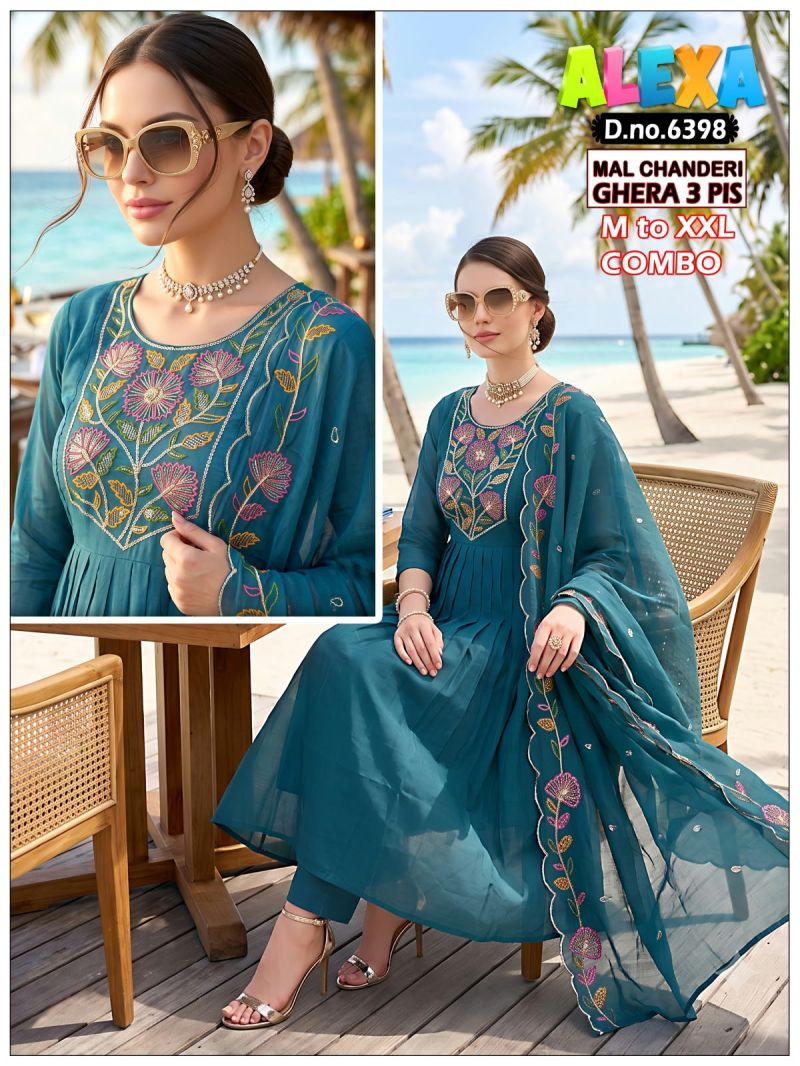 Amrah Wholesale Alexa Combo Vol 1 Mul Chanderi Kurti Pant Dupatta Set