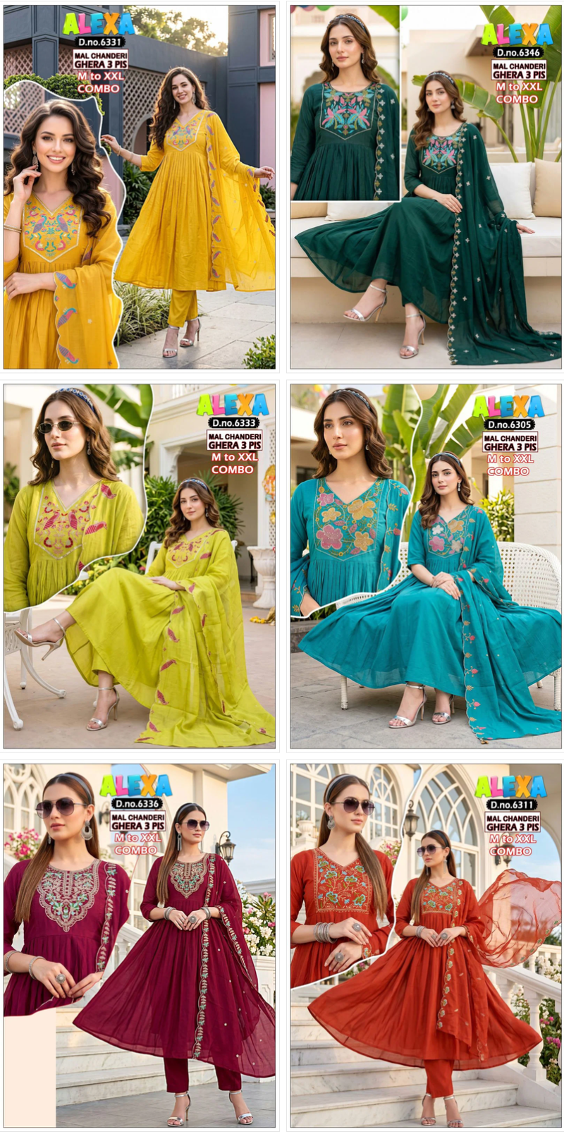 Amrah Wholesale Alexa Combo Vol 1 Mul Chanderi Kurti Pant Dupatta Set
