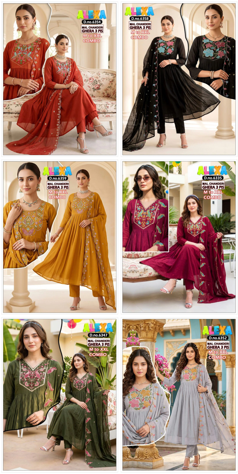 Amrah Wholesale Alexa Combo Vol 1 Mul Chanderi Kurti Pant Dupatta Set