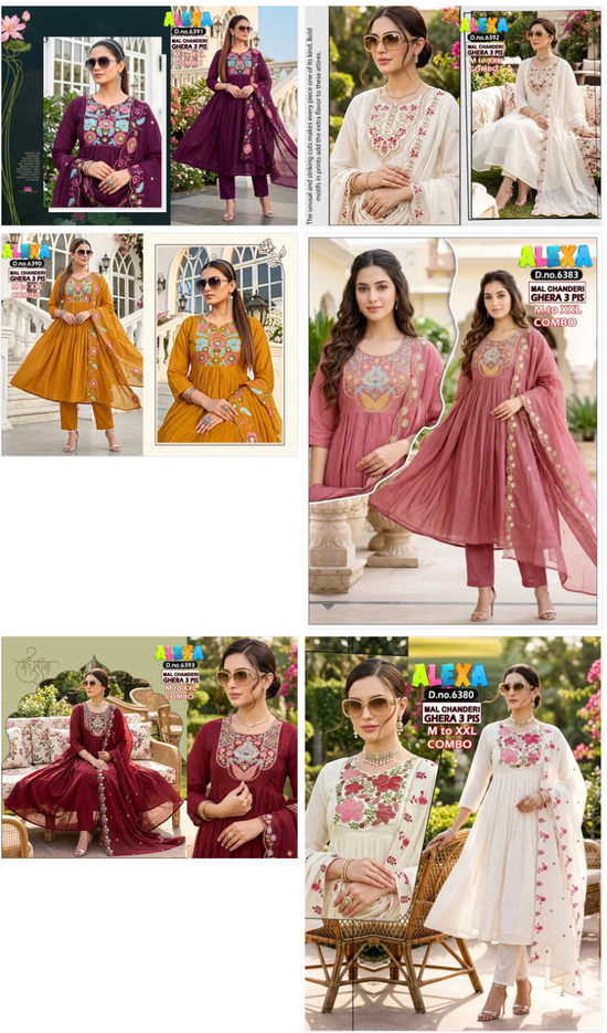Amrah Wholesale Alexa Combo Vol 1 Mul Chanderi Kurti Pant Dupatta Set