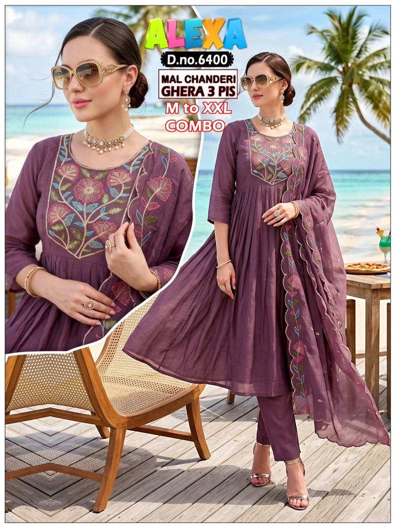 Amrah Wholesale Alexa Combo Vol 1 Mul Chanderi Kurti Pant Dupatta Set