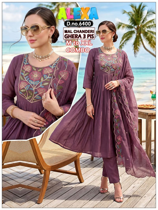 Amrah Wholesale Alexa Combo Vol 1 Mul Chanderi Kurti Pant Dupatta Set