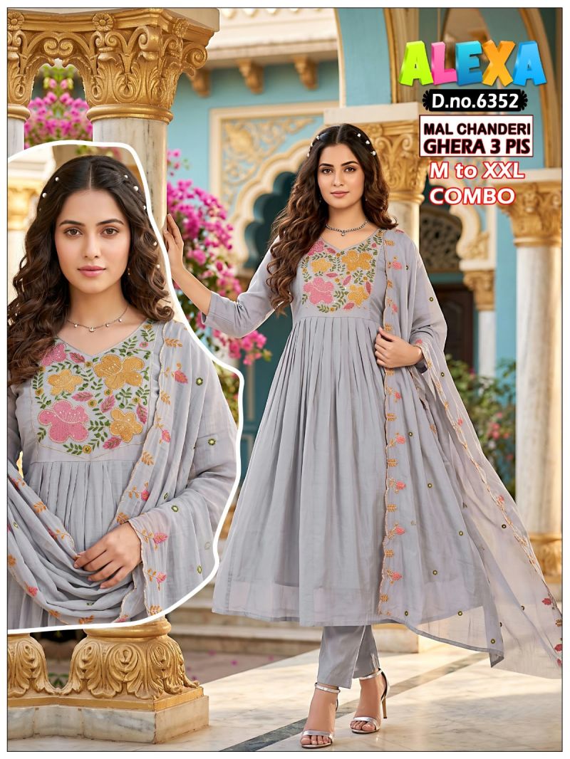 Amrah Wholesale Alexa Combo Vol 1 Mul Chanderi Kurti Pant Dupatta Set