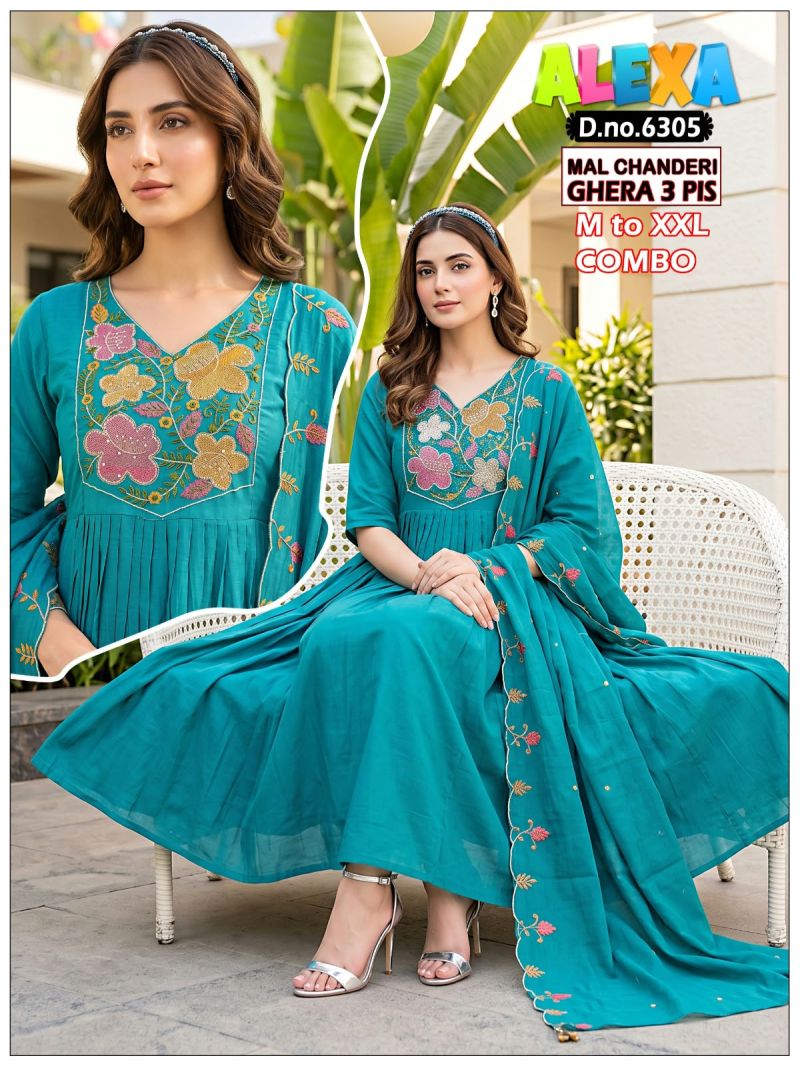 Amrah Wholesale Alexa Combo Vol 1 Mul Chanderi Kurti Pant Dupatta Set