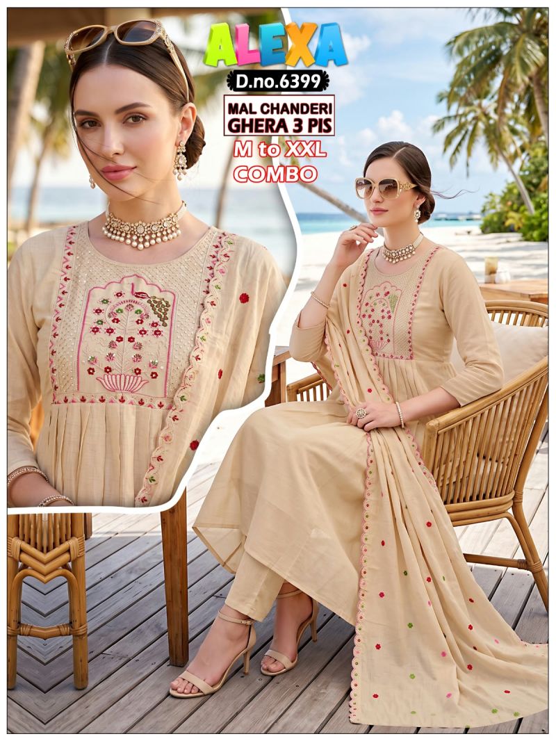 Amrah Wholesale Alexa Combo Vol 1 Mul Chanderi Kurti Pant Dupatta Set