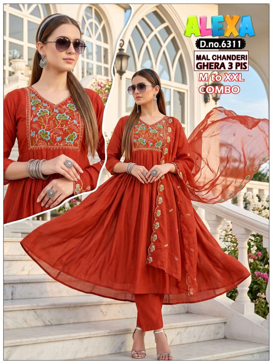 Amrah Wholesale Alexa Combo Vol 1 Mul Chanderi Kurti Pant Dupatta Set