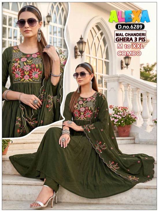 Amrah Wholesale Alexa Combo Vol 1 Mul Chanderi Kurti Pant Dupatta Set