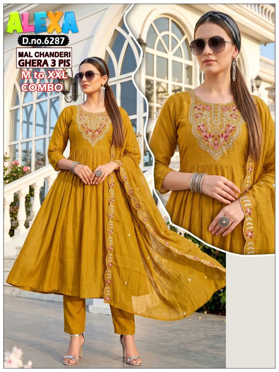 Amrah Wholesale Alexa Combo Vol 1 Mul Chanderi Kurti Pant Dupatta Set