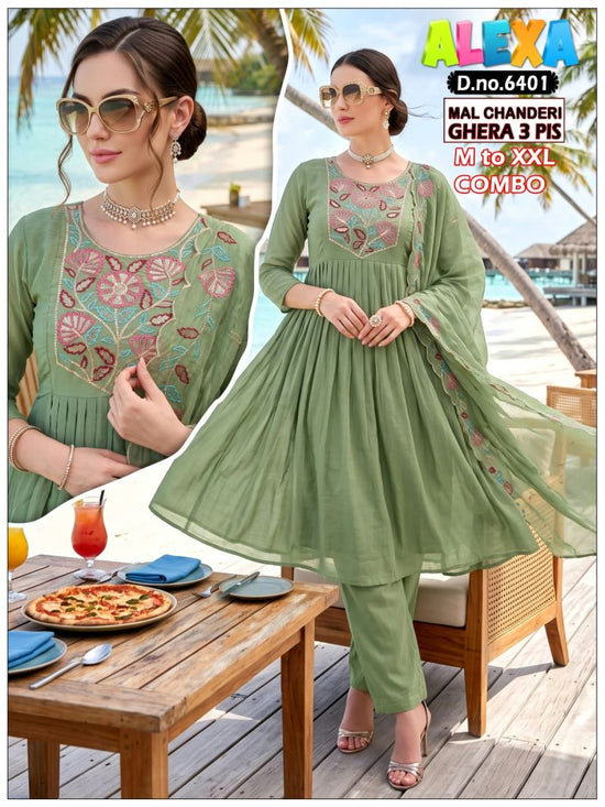 Amrah Wholesale Alexa Combo Vol 1 Mul Chanderi Kurti Pant Dupatta Set