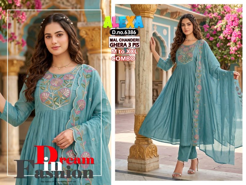 Amrah Wholesale Alexa Combo Vol 1 Mul Chanderi Kurti Pant Dupatta Set
