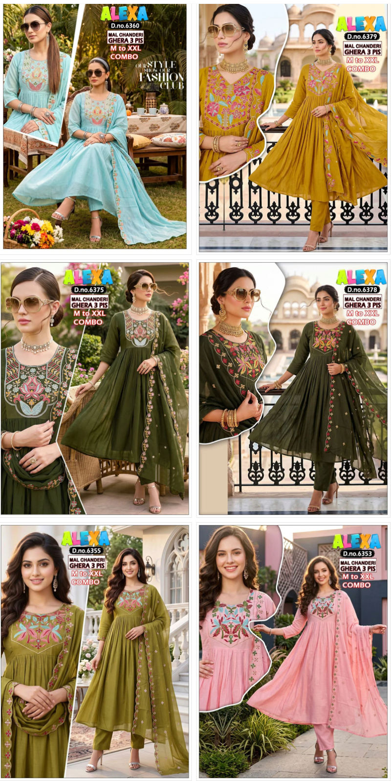 Amrah Wholesale Alexa Combo Vol 1 Mul Chanderi Kurti Pant Dupatta Set