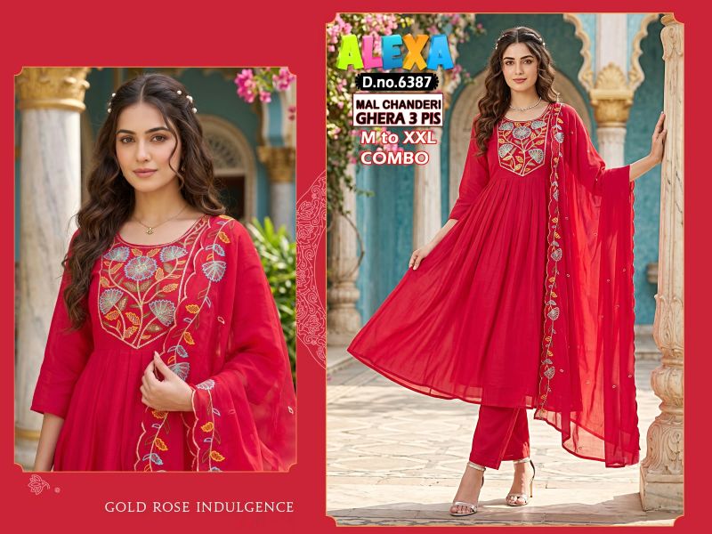 Amrah Wholesale Alexa Combo Vol 1 Mul Chanderi Kurti Pant Dupatta Set