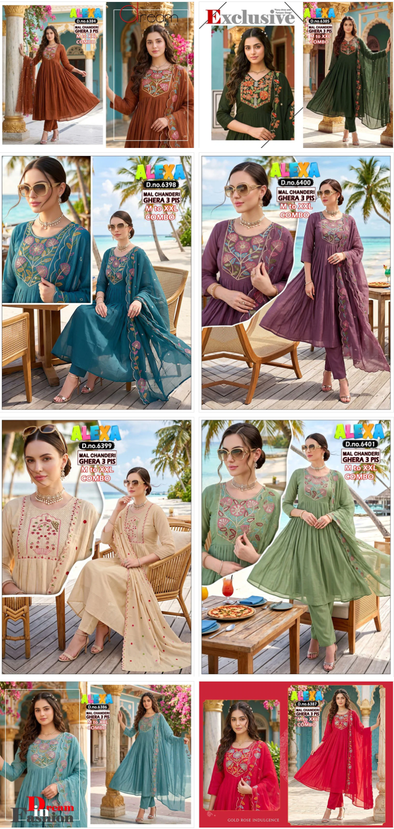 Amrah Wholesale Alexa Combo Vol 1 Mul Chanderi Kurti Pant Dupatta Set