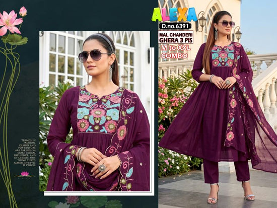 Amrah Wholesale Alexa Combo Vol 1 Mul Chanderi Kurti Pant Dupatta Set