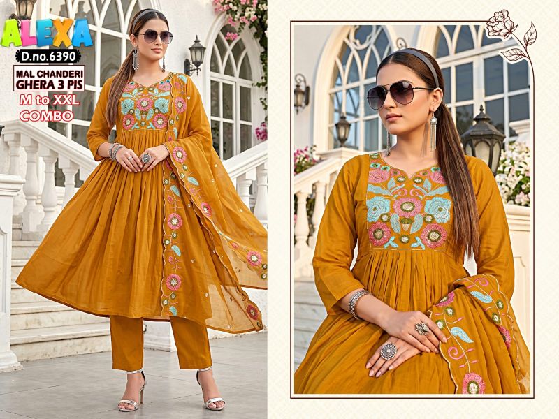 Amrah Wholesale Alexa Combo Vol 1 Mul Chanderi Kurti Pant Dupatta Set