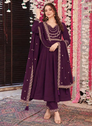 Amrah Wholesale Anaya Vol 1 Roman Silk Embroidered Anarkali Kurti Pant Dupatta Set